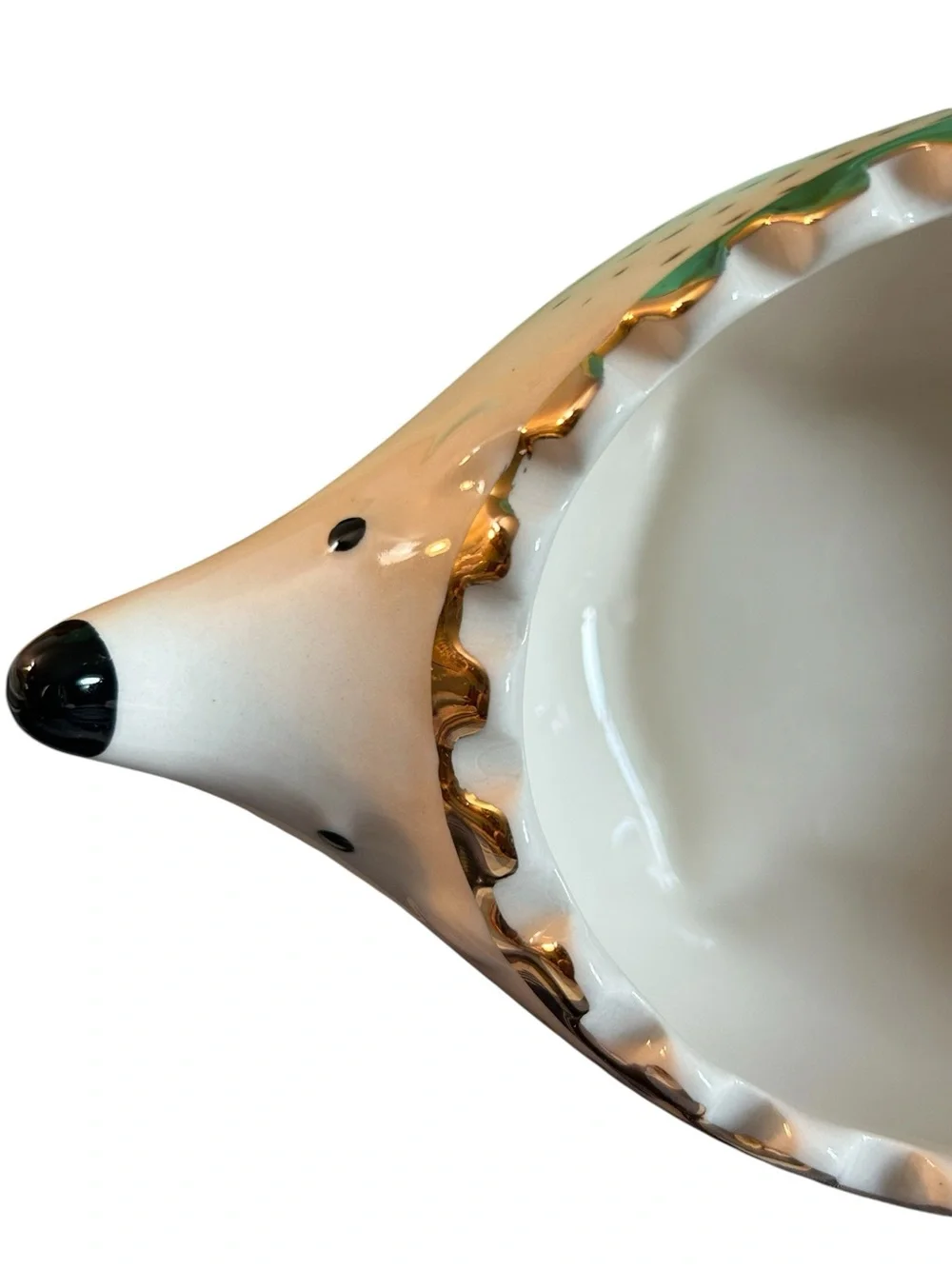 Signature White & Gold Ceramic Hedgehog Bowl EUC Whimsy China Animal Print
